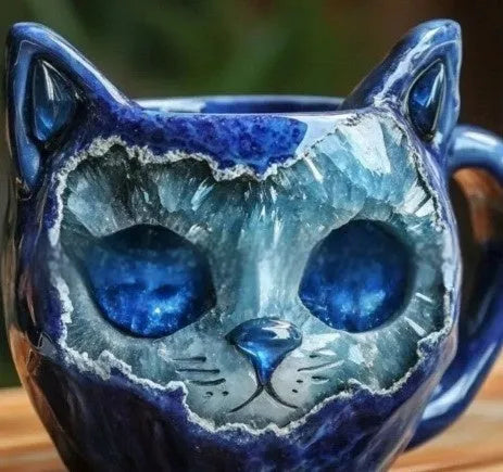 Geode crystal pattern cat cup resin craft mug in pastel colours for decorative display
