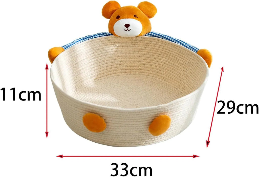 Woven cotton rope cat bed with scratch board in basket design for indoor pets