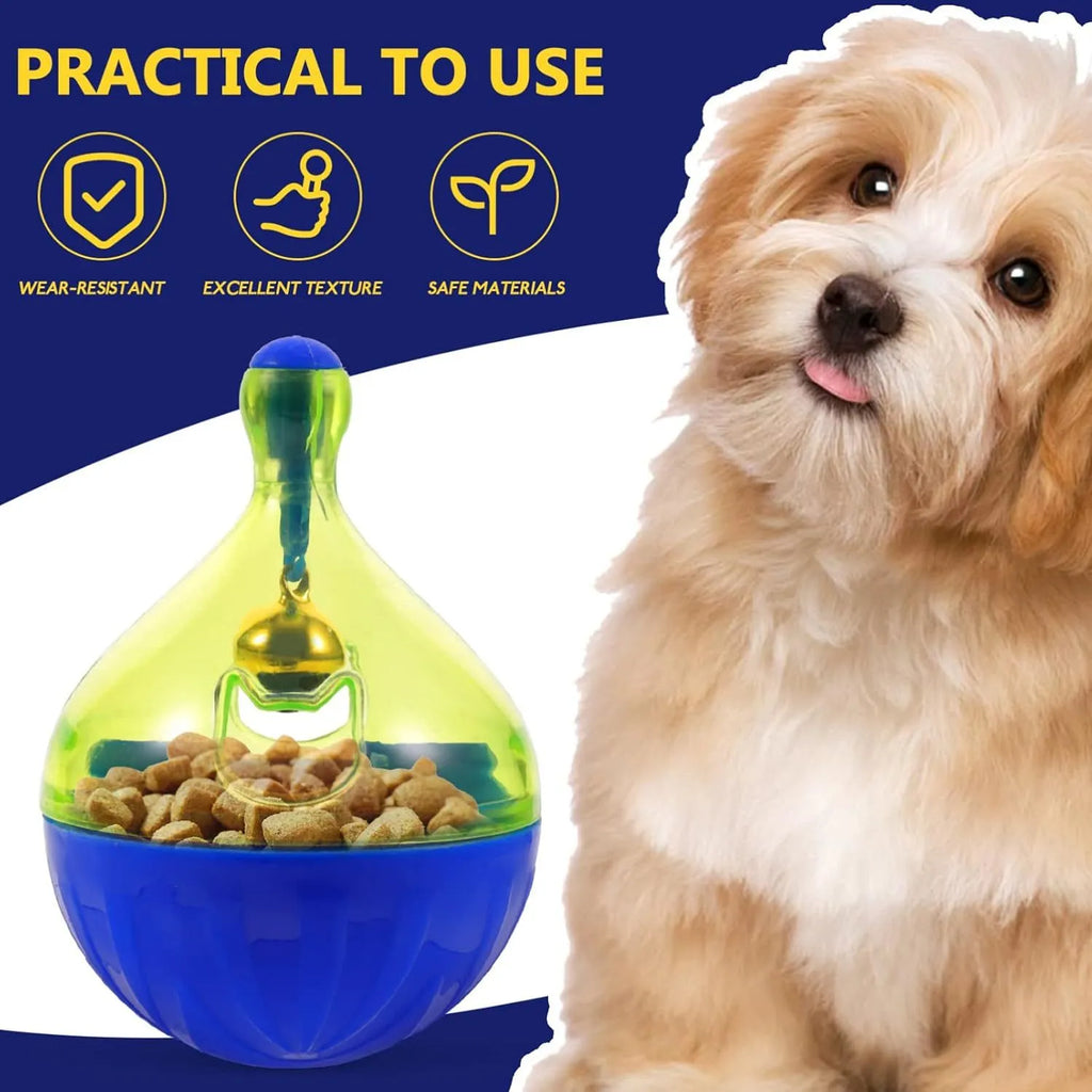 Blue tumbler-shaped pet treat dispenser ball for dogs cats slow feeding toy