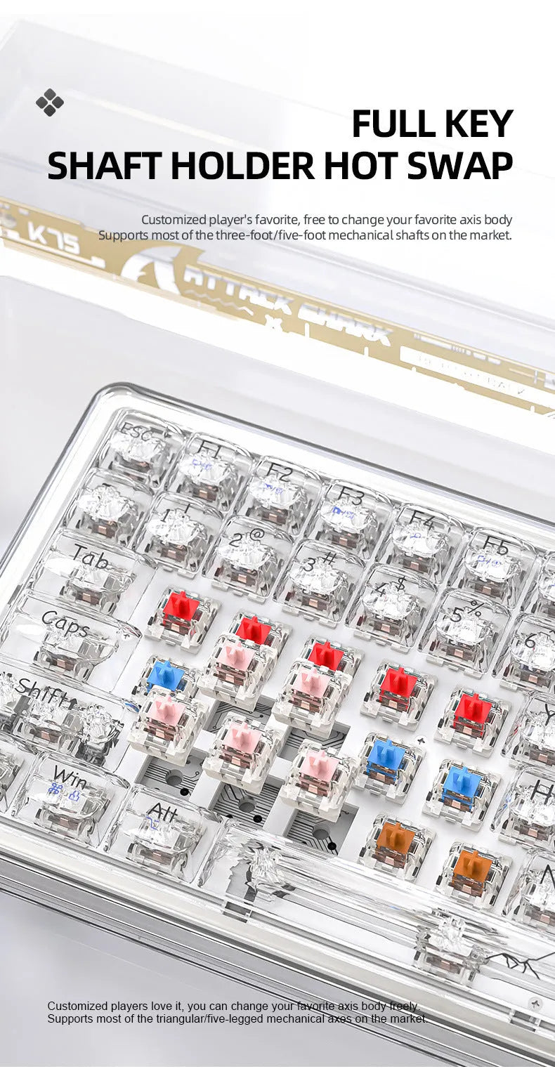Attack Shark K75RGB transparent wireless mechanical keyboard with RGB lighting