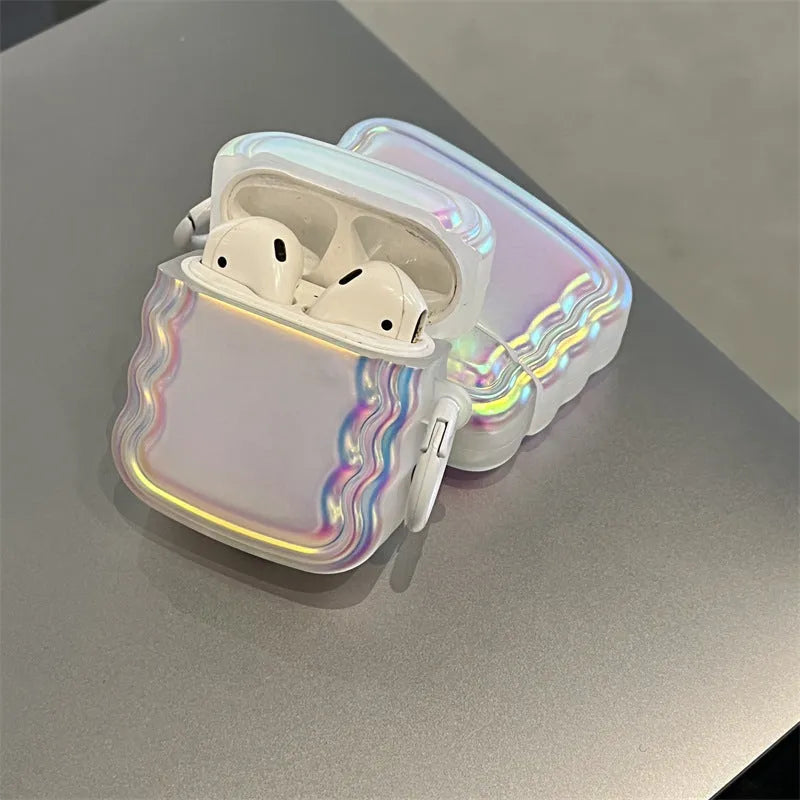 Ins Wind Color Laser Headset Case for AirPods with magic laser ring design on silicone surface
