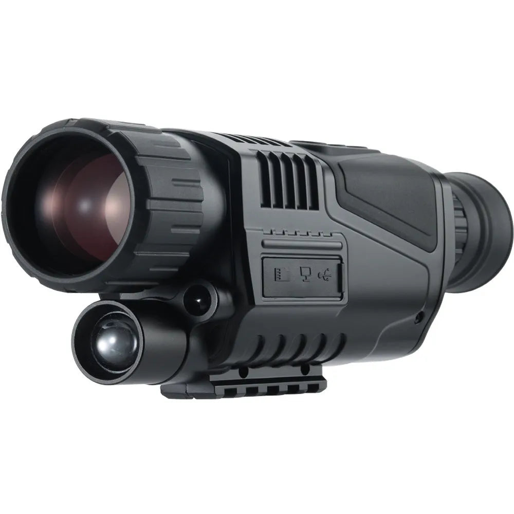 NV300 infrared digital night vision telescope with 40mm lens on table with storage bag and cables