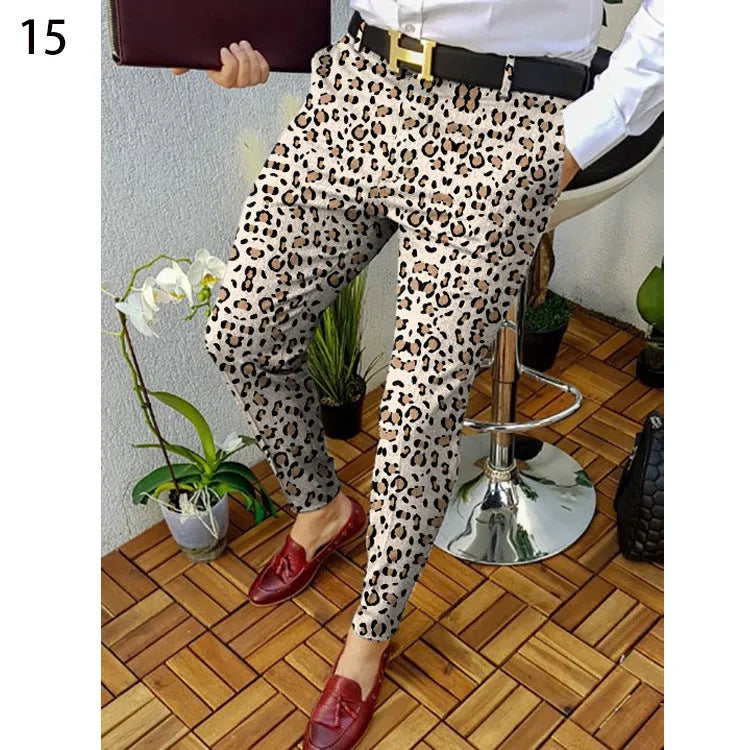 Men's 3D printed plaid casual trousers in RKKZ49 colour with straight leg design