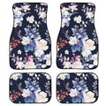 Black printed rubber car floor mats in a four-piece set, showing textured surface and 20mm thickness.