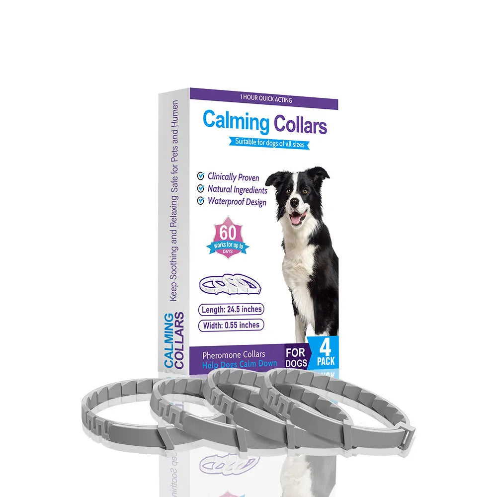 Four dog anxiety relief collars in different colours with 62cm length and Chinese style patterns