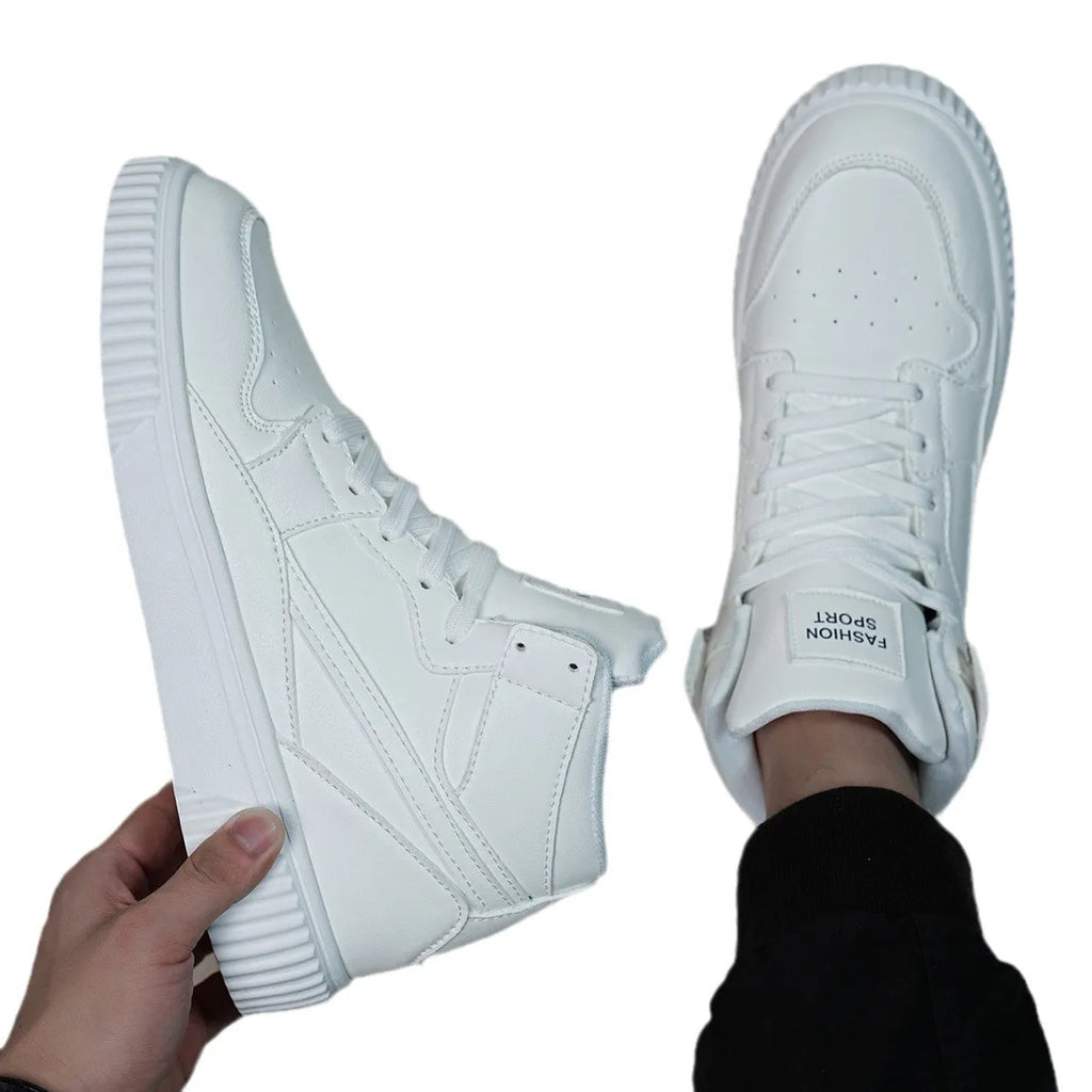 White men's casual shoes with round toe design and microfiber upper for autumn and winter wear