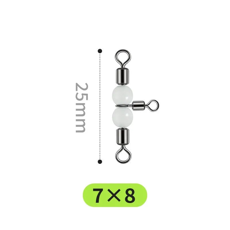 Copper fishing lure accessories showing luminous T-type balance fork with three-fork swivel beads and eight connection rings