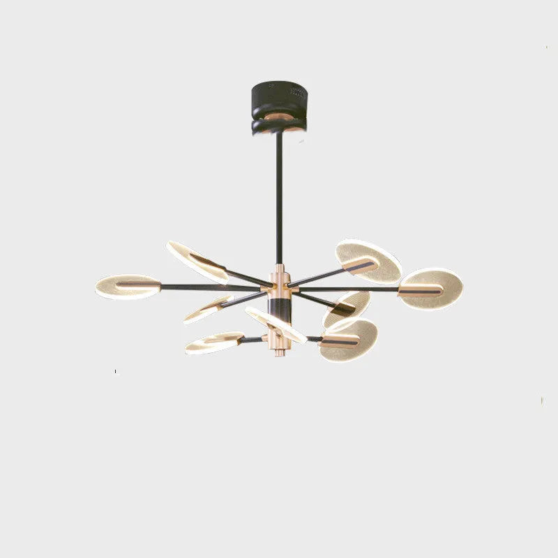 Nordic style iron and acrylic LED chandelier pendant lamp with multiple heads for ceiling mounting.