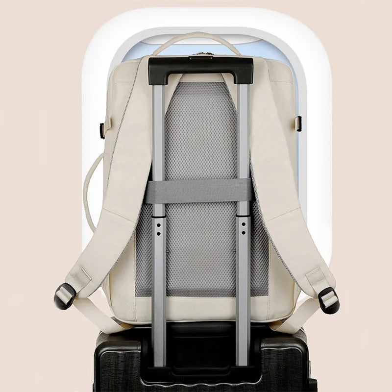 Waterproof oxford cloth backpack showing multiple pockets and zippers with 15.6 inch laptop compartment