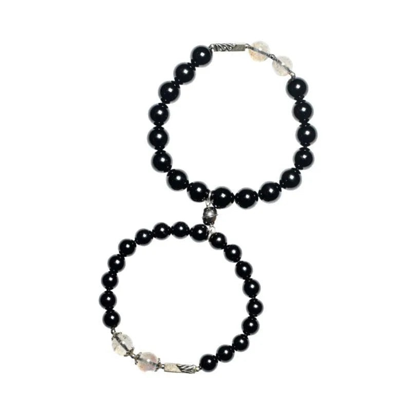 Obsidian Buddhist prayer beads couple bracelet DIY kit showing 8mm and 10mm beads