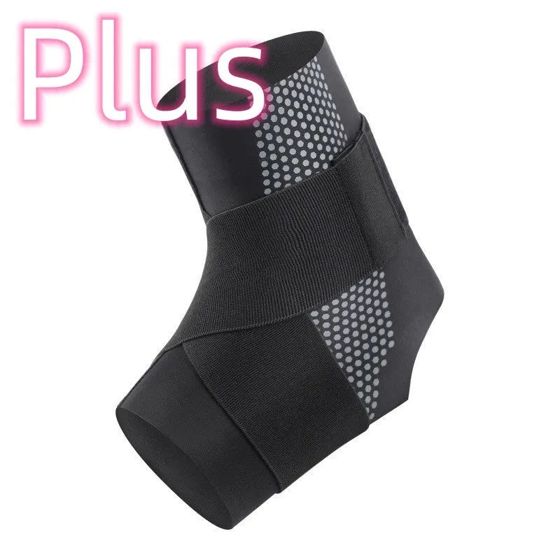 A black Lycra cloth ankle support brace for adults, laid flat to show its sleeve design.