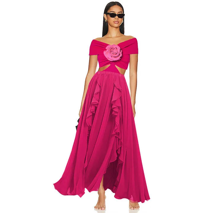 Women's floral hollow-out one-piece swimsuit with optional skirt in quick-drying polyester fabric