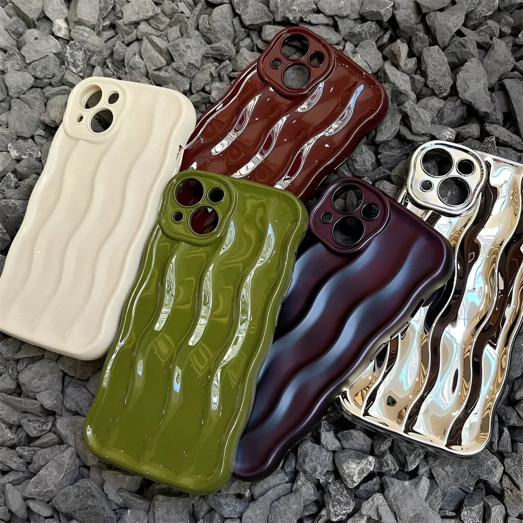 Silicone iPhone 17 phone case with water ripple texture in solid colours for anti-fall protection
