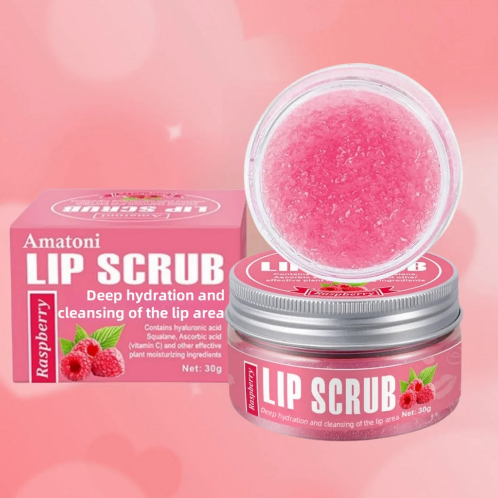 Amatoni Lip Scrub pot in Coconut, Raspberry, Vanilla, or Watermelon flavour, 30g size