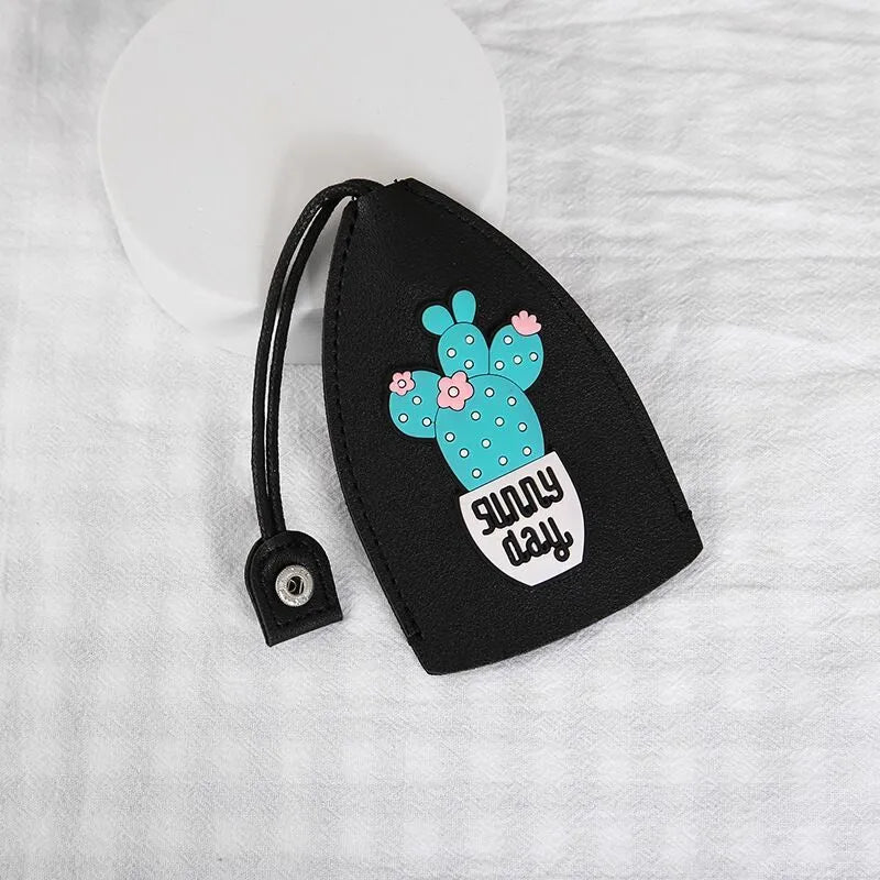 Cartoon design pull-out car key case in PU leather with removable decorative cover