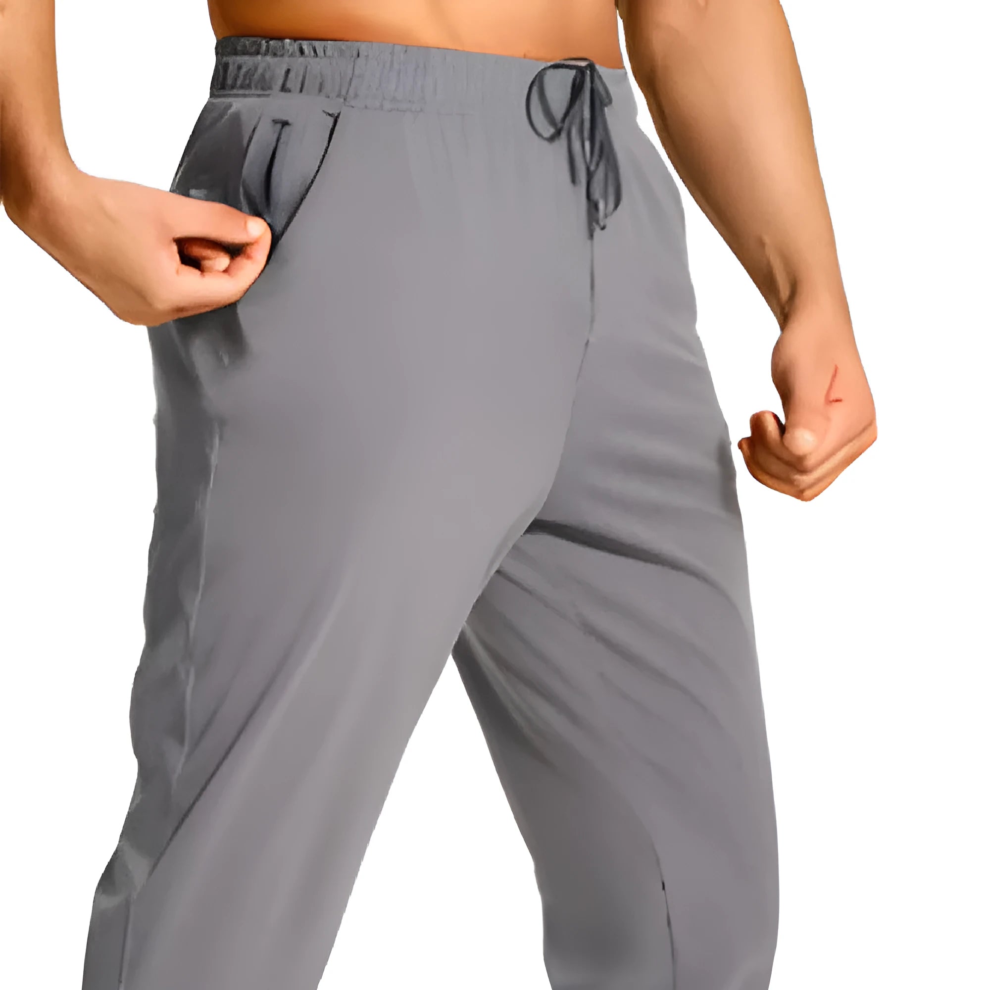 Men's loose casual polyester trousers in solid colour with size range label
