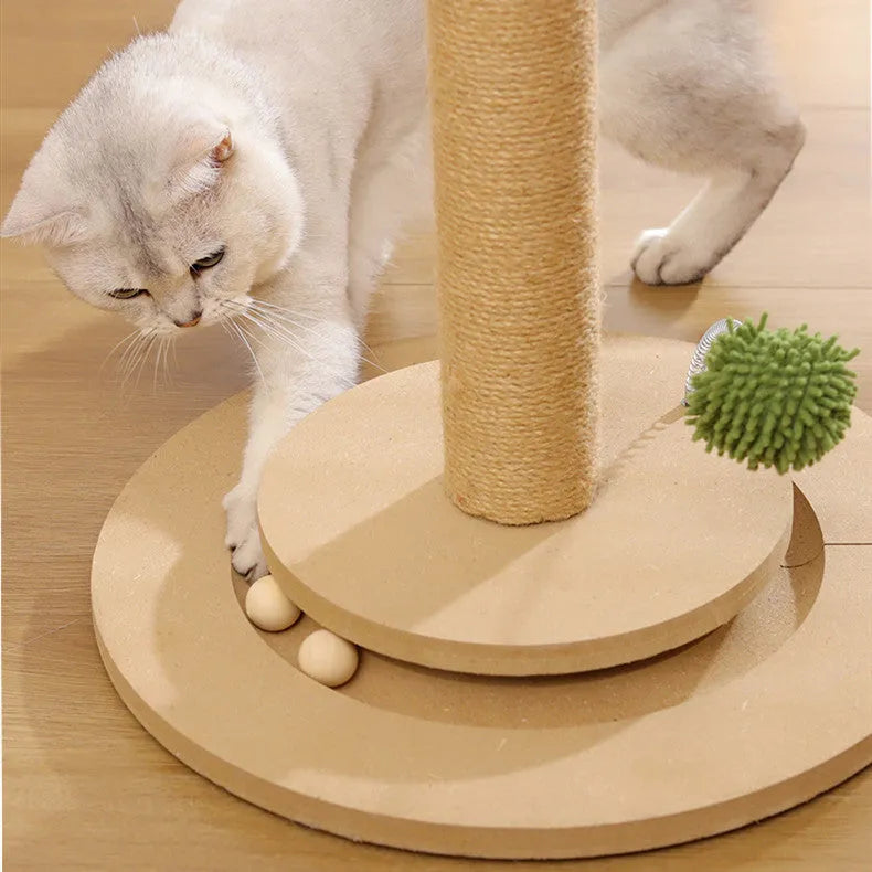 Canna coloured vertical cat climbing frame with hemp rope scratching posts