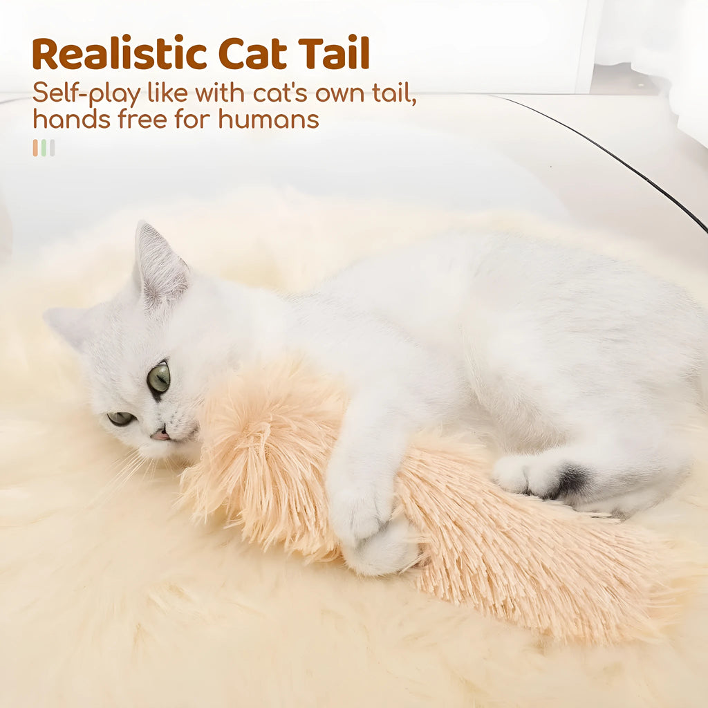 Plush cat toy pillow in blue, green, pink, or white colours measuring 27cm long by 10cm wide