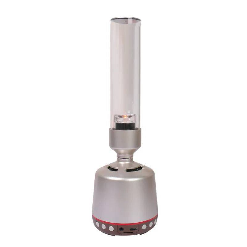 White silver candlelight Bluetooth speaker night light with 90mm diameter cylindrical design
