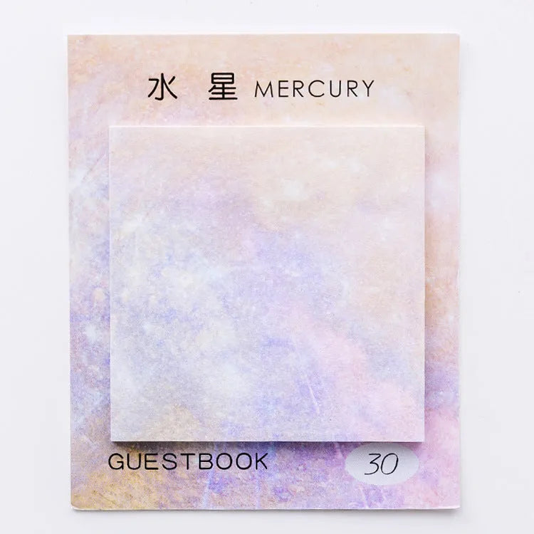 Square planet sticky notes with oil painting designs of Moon, Earth, Mars measuring 7.3cm