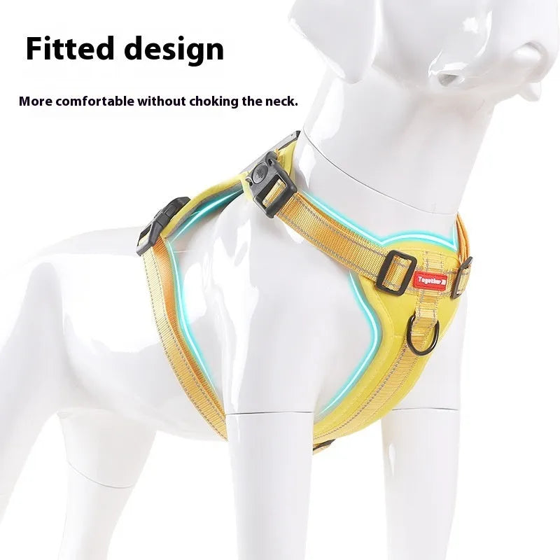 Adjustable dog harness and lead set in multiple colours with chest strap design