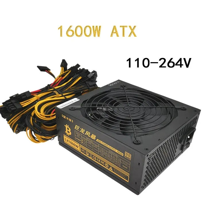 Black 110V server power supply unit with multiple cable connectors for high-wattage computer systems