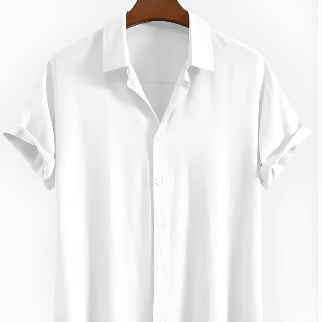 Men's loose black cardigan with short sleeves on a hanger