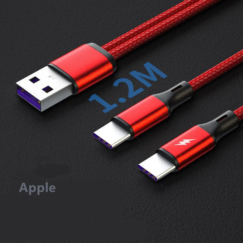 Black braided charging cable with two Android connectors for simultaneous device charging