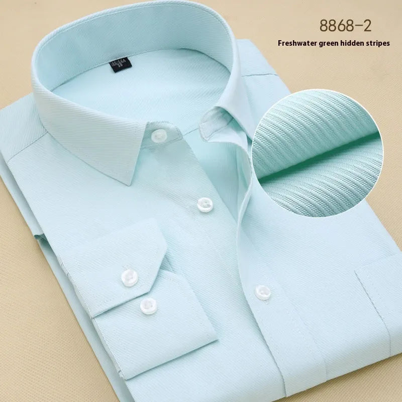 Men's black slim fit cotton business shirt with long sleeves in cardigan style