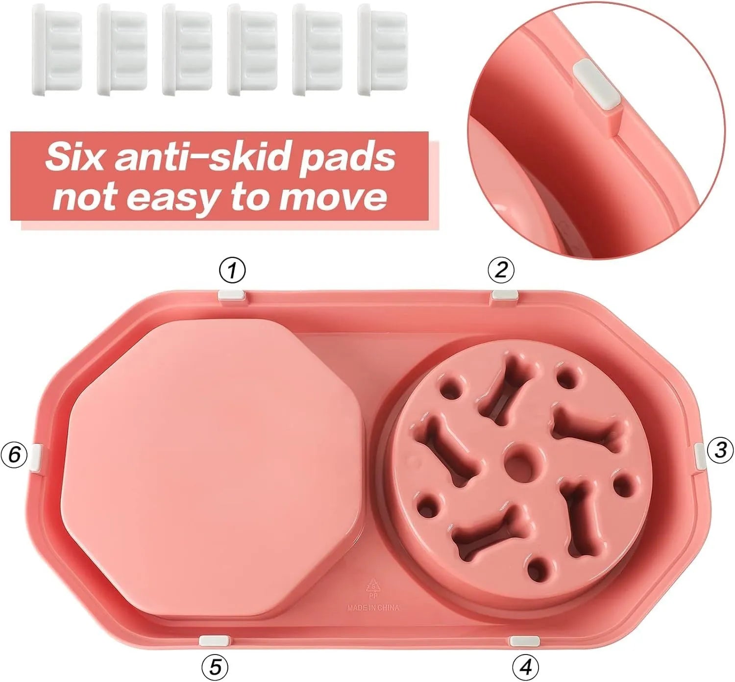 Blue interactive slow feeder dog bowl with puzzle partitions for dry and wet food on a non-slip base.