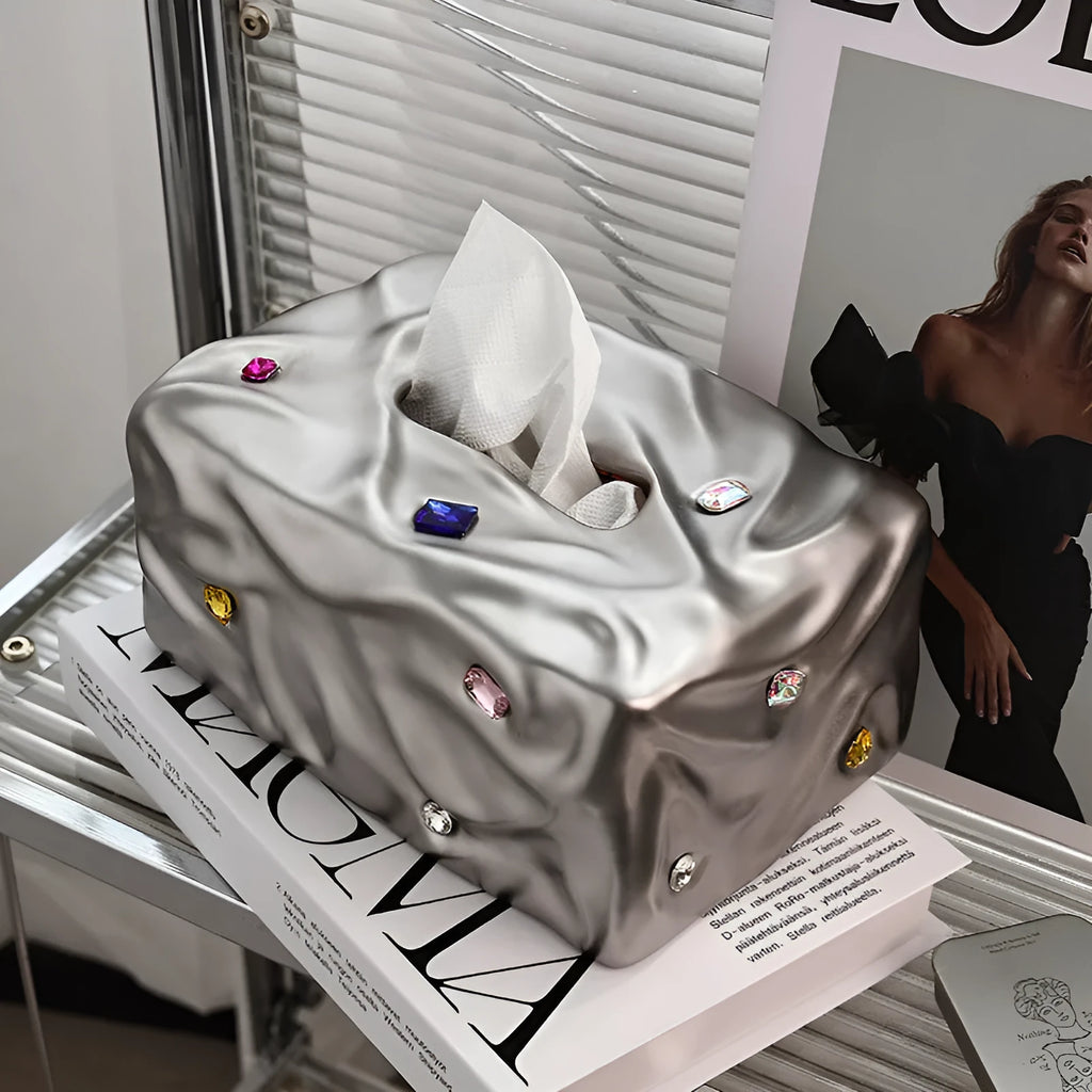 Ceramic tissue box in light luxury style with matte finish