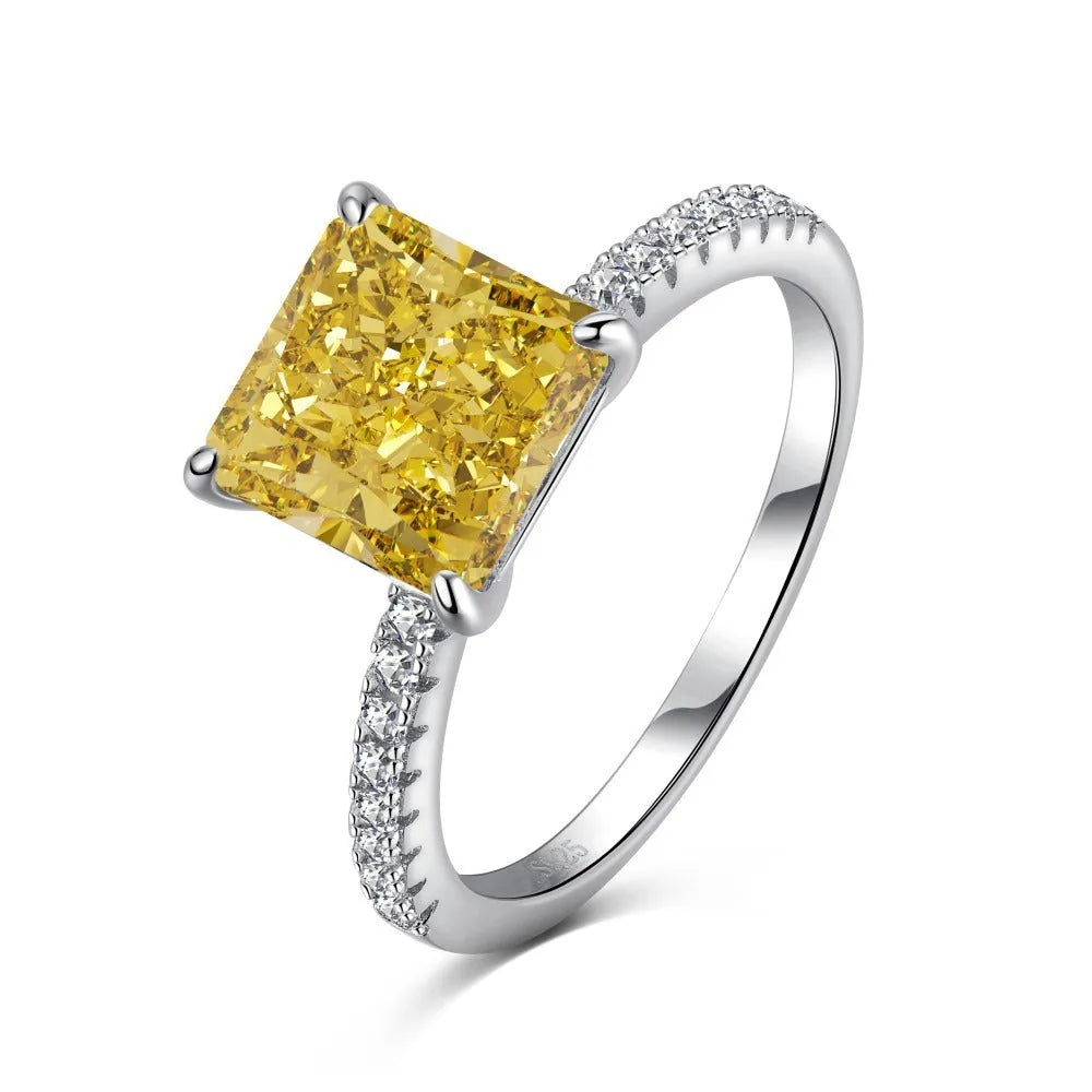 Sterling silver geometric cube sugar ring with ice flower cut cubic zirconia on silver background