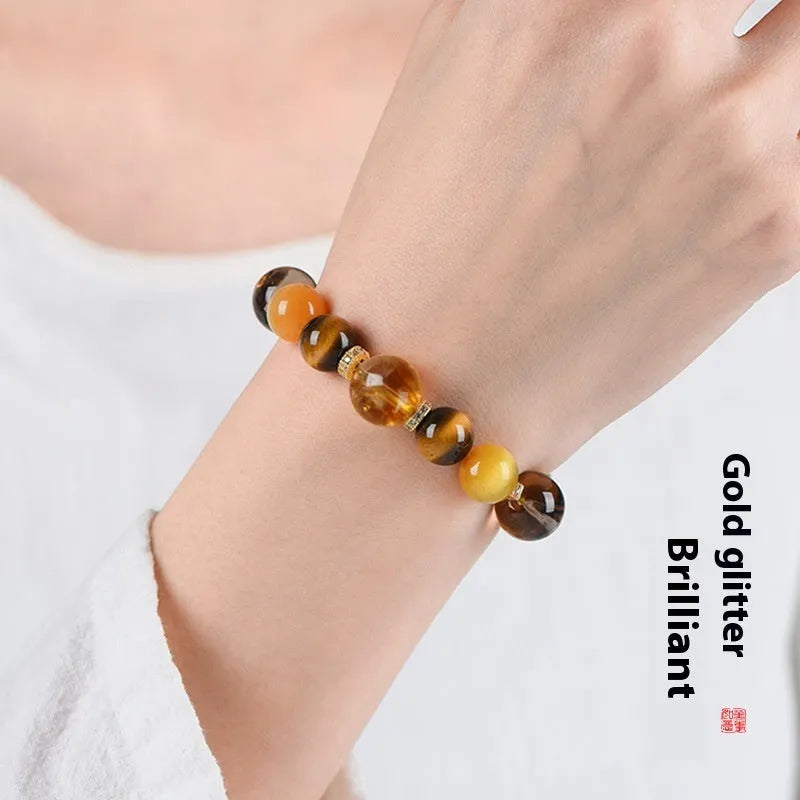 Women's natural yellow tower crystal string beads bracelet with 10mm Jinba comprehensive beads
