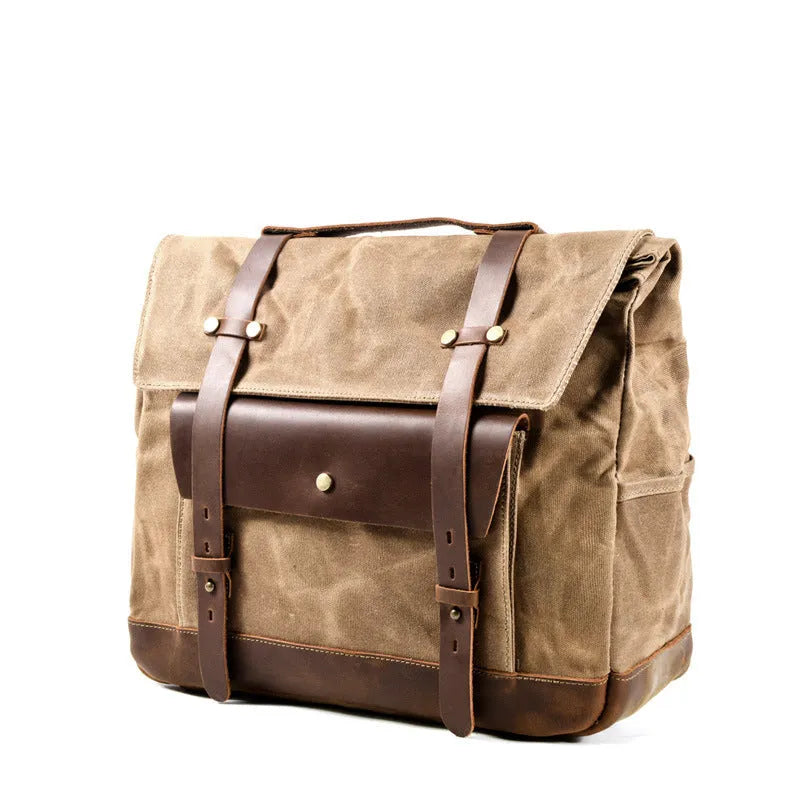 Camel Bag Knight cotton messenger bag in retro style with organiser pockets, shown in army green.