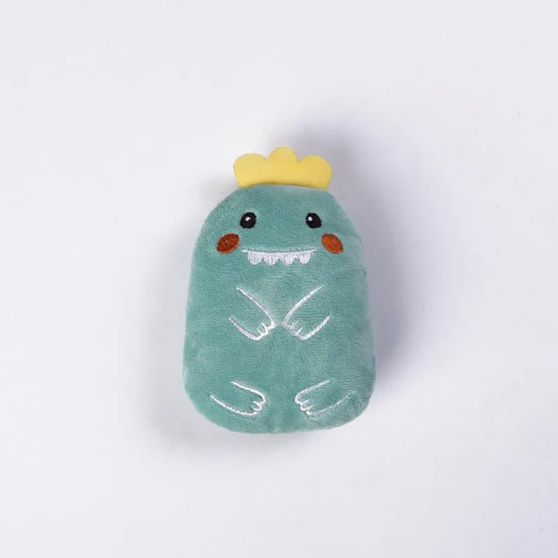 Set of four colourful plush catnip toys for chewing and interactive play with vocal sounds