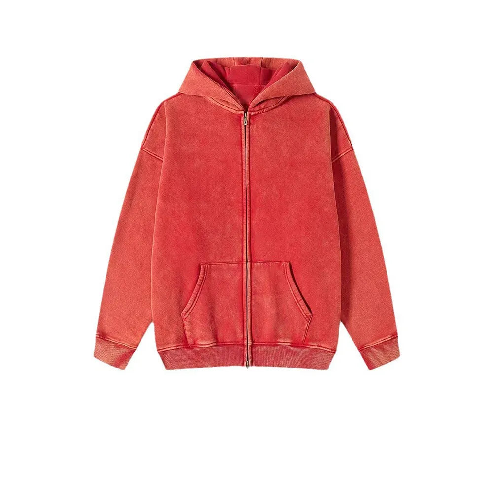 Men's zip-up hooded cardigan in cotton with fleece lining, shown in dark green
