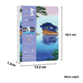 Ukiyo-e Kanagawa surfing village retro hand ledger notebook open on a desk.