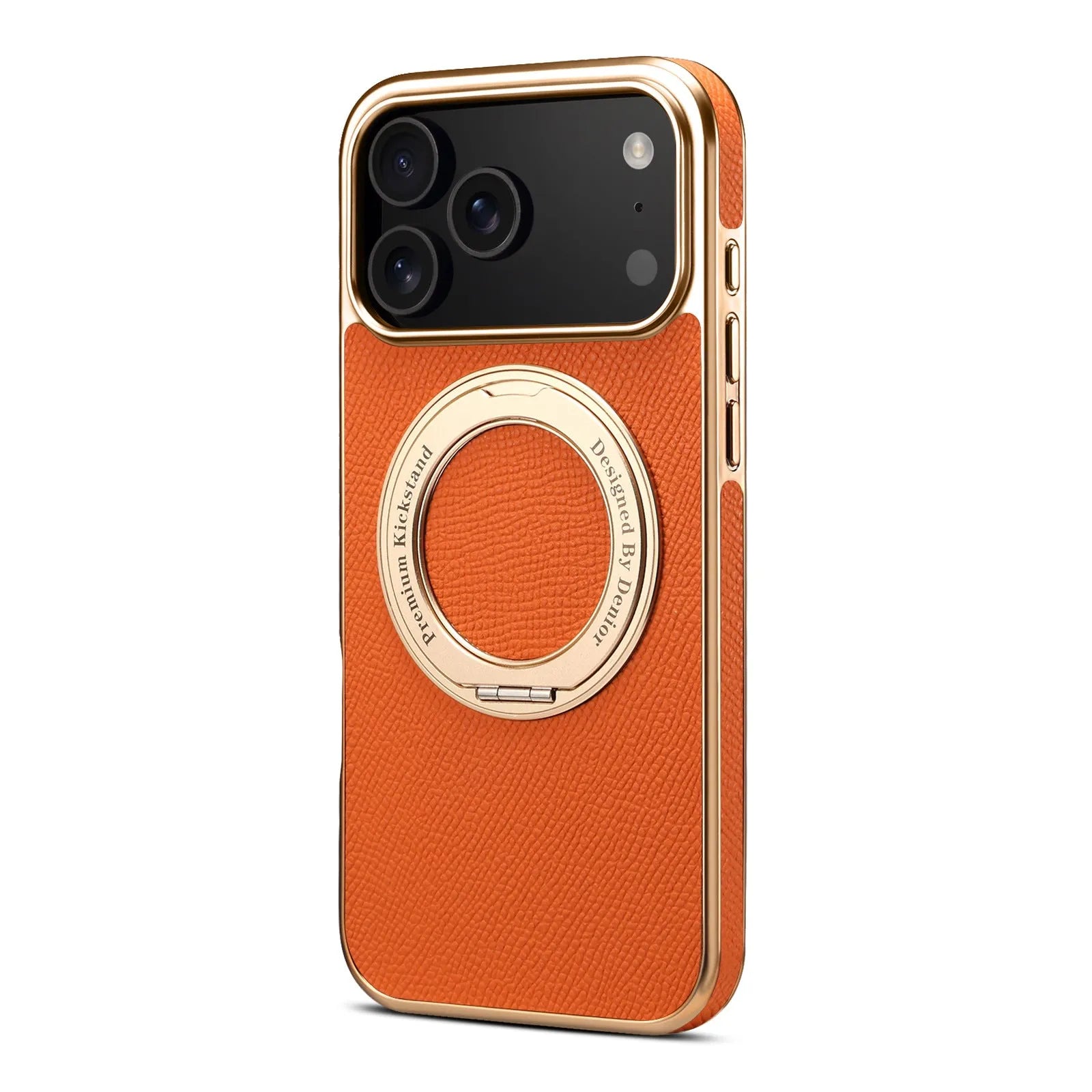 Denior genuine leather electroplating magnetic phone case with bracket for Apple iPhone