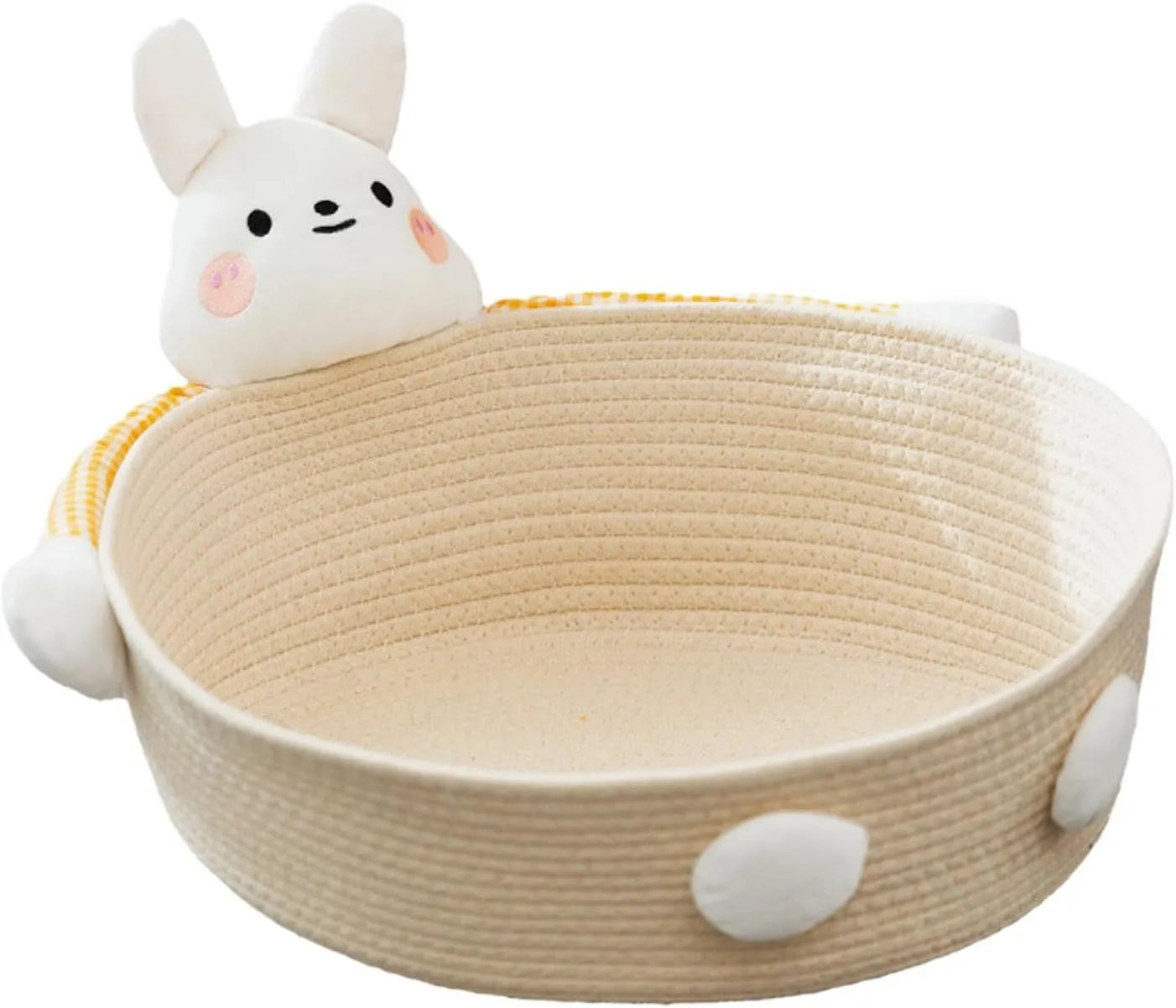 Woven cotton rope cat bed with scratch board in basket design for indoor pets