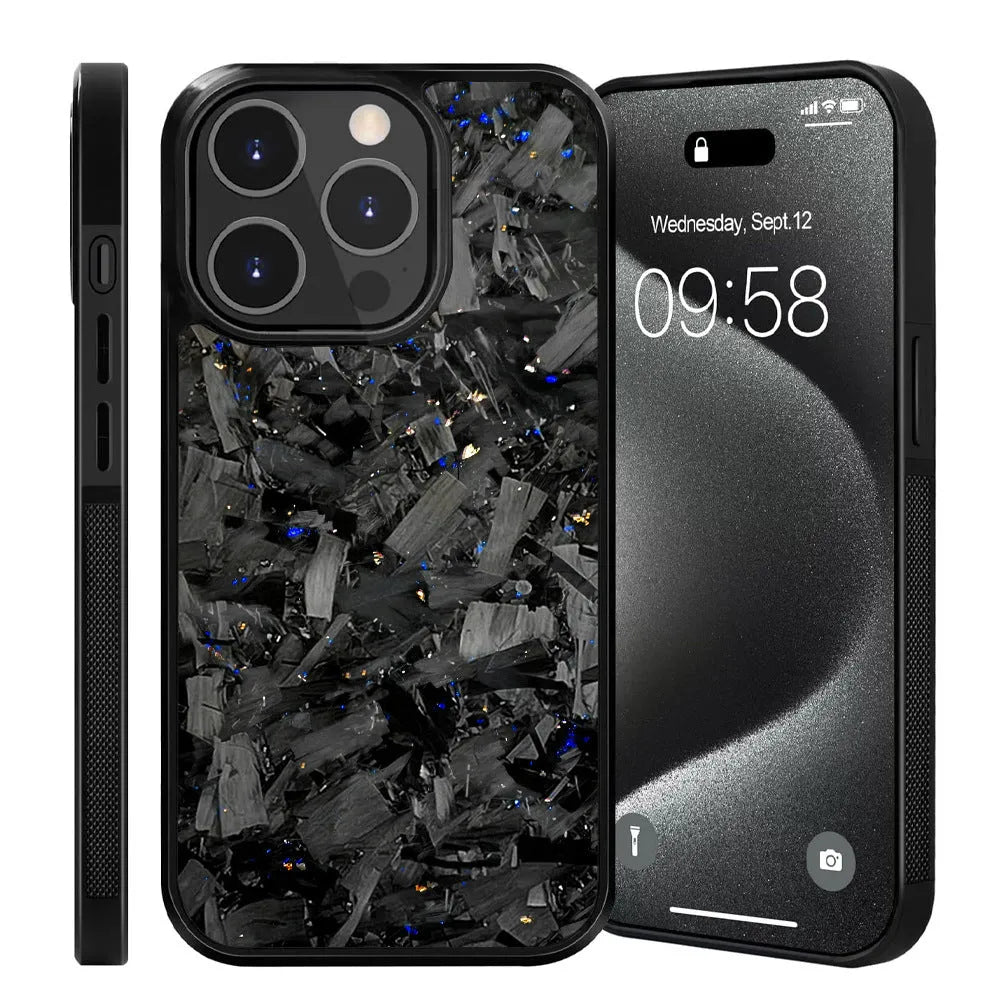Carbon fiber phone case for iPhone 15 Pro Max 13 Pro in black, shockproof and anti-fall all-inclusive style