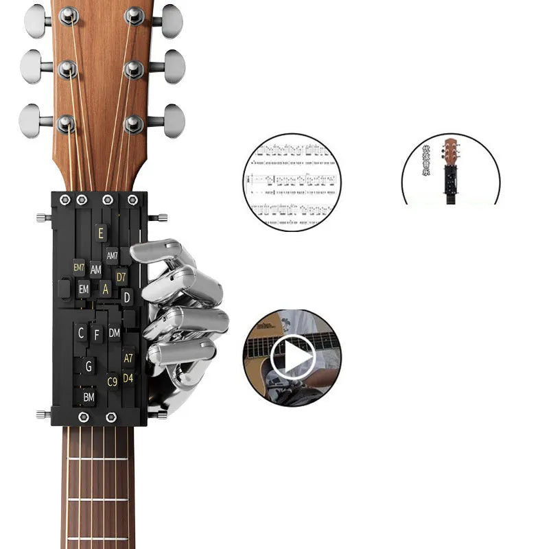 Black automatic chord practice device for beginner folk guitar players with double chord mechanism
