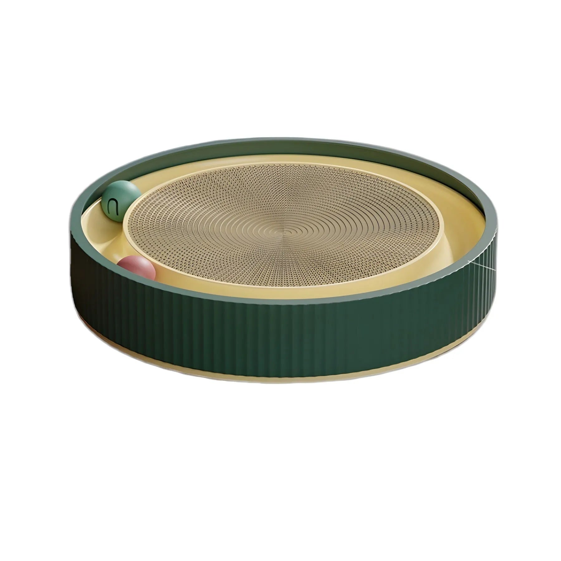 Large round cardboard cat scratching board with moving ball toys and replaceable core