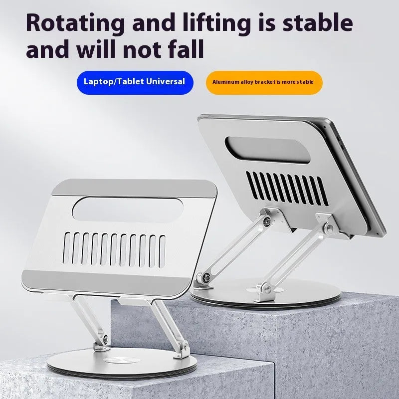 Silver aluminium alloy laptop stand with foldable rotatable design