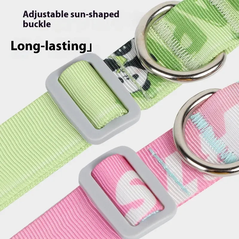 Nylon dog collar with cartoon gradient printing in adjustable S, M, L sizes for dogs 2-10kg