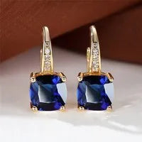 Square zircon geometric ear hook earrings in electroplated copper with Korean style design