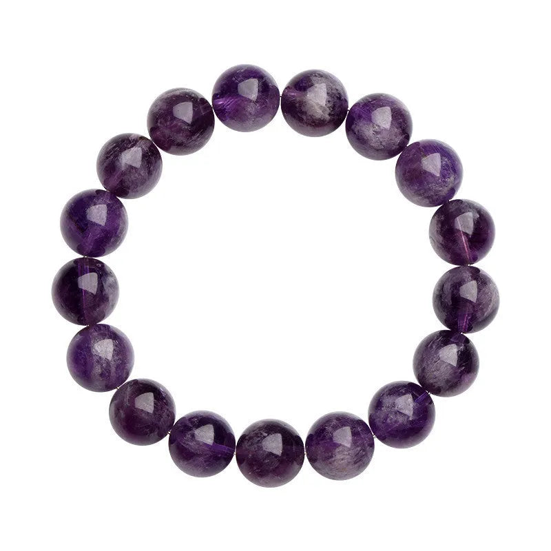 Natural feather amethyst Snow Mountain purple crystal bracelet with geometric beads and Ruyi symbol.