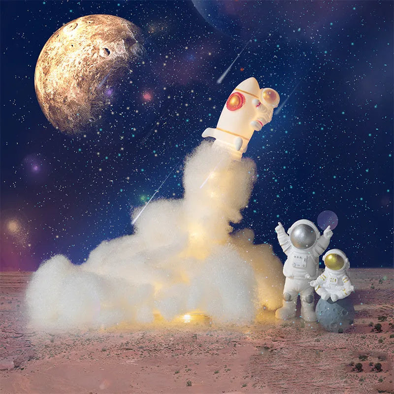 DIY astronaut rocket LED night light with warm illumination and desktop decoration