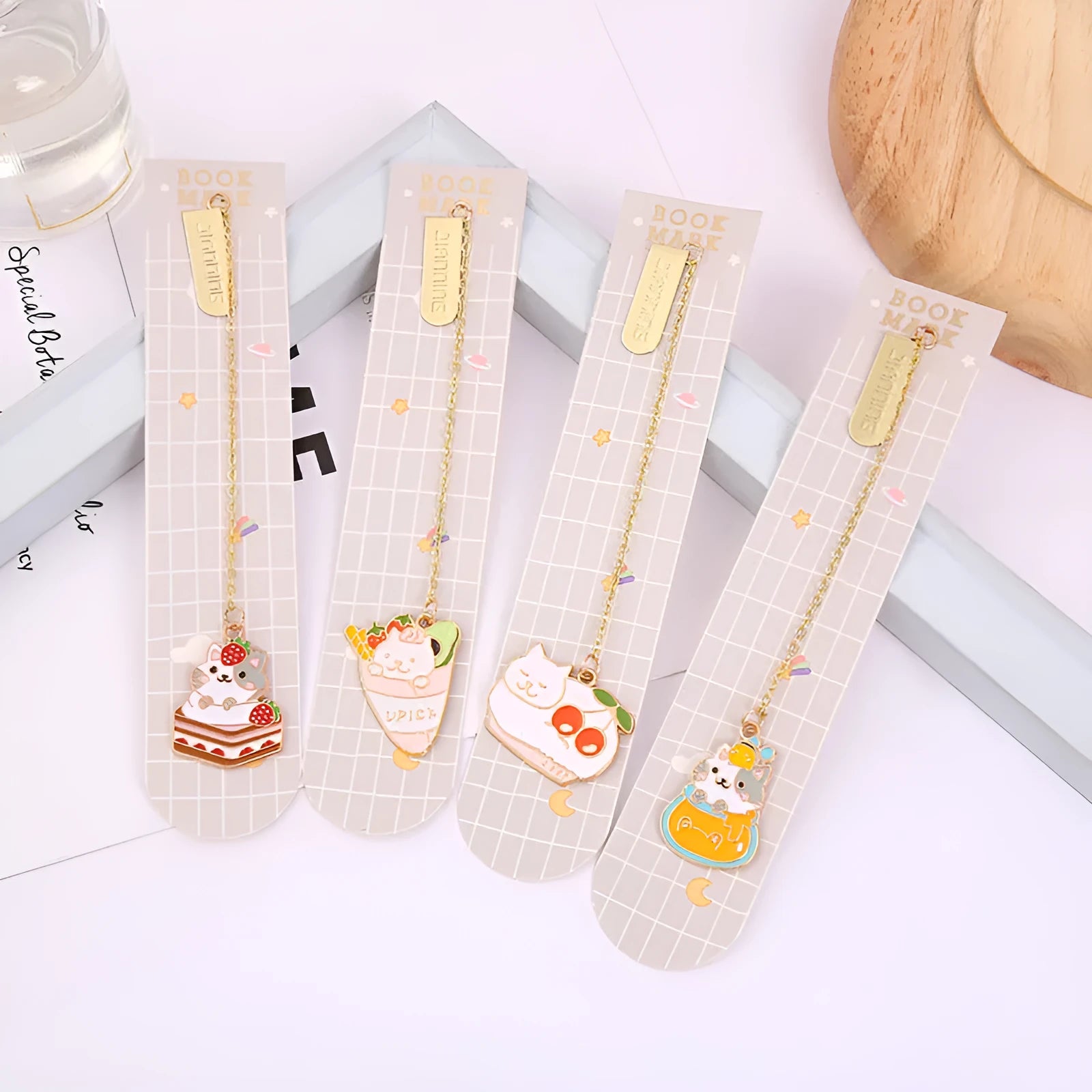 Jane Key Foodie Cat metal bookmark with cartoon designs, 3.8cm by 18.3cm