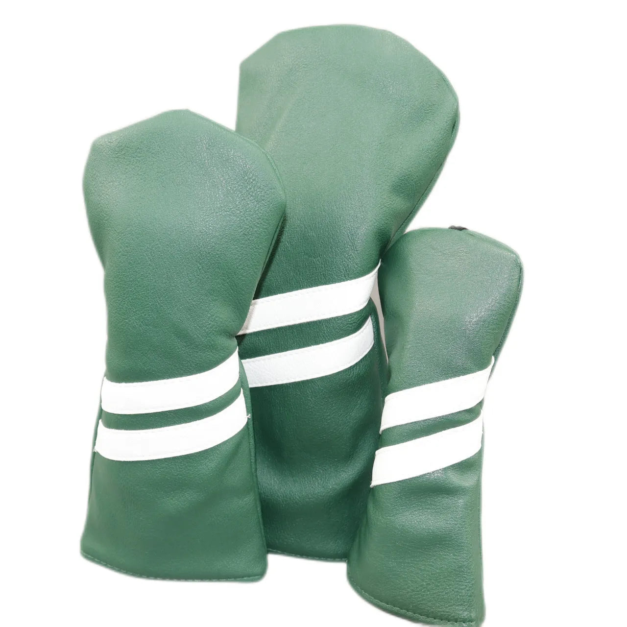 Golf club head cover with two oblique stripes in blue colour showing size dimensions