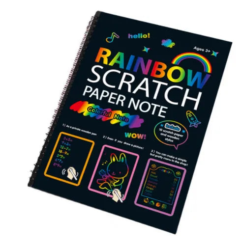 Children's large scratch art paper with colourful revealed designs from scraping activity